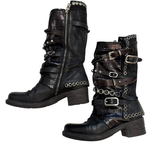 A.S.98 Rock & Roll Black Leather Moto Boots EU 39 US 8.5–9 - Picture 1 of 5
